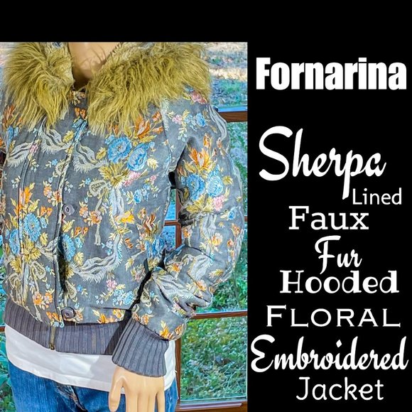 Fornarina Jackets & Blazers - ▪️FORNARINA▪️Sherpa Lined Faux Fur Hooded Floral Embroidered Jacket Coat